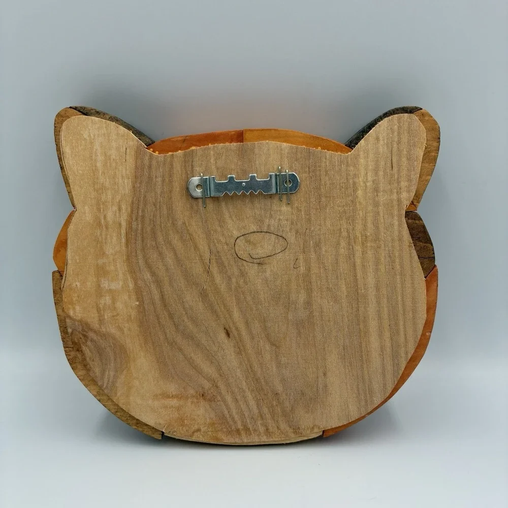 INTARSIA‎ MIXED WOOD Cat HEAD WALL ART HANDMADE